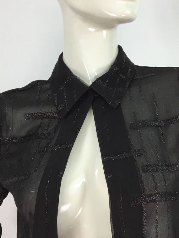 80s black sheer blouse/vintage blouse/1980s black… - image 2