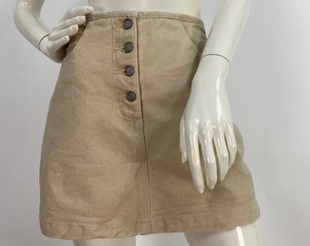 90s skort, beige skort, vintage button fly