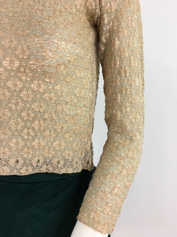 90s lace top/stretch lace top/beige lace top - image 5