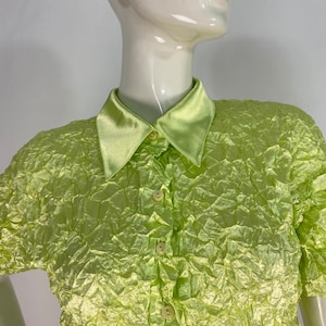 Simon Chang blouse/neon green blouse/crinkle blouse