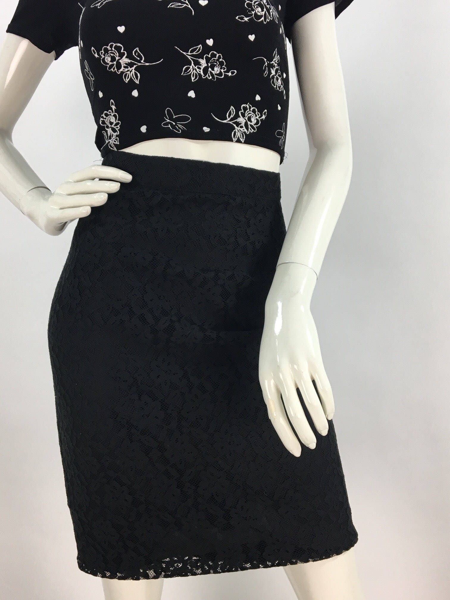 1980s black top lace skirt