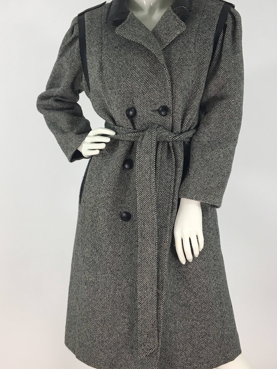 1980s salt n pepper tweed wool jacket tie waist