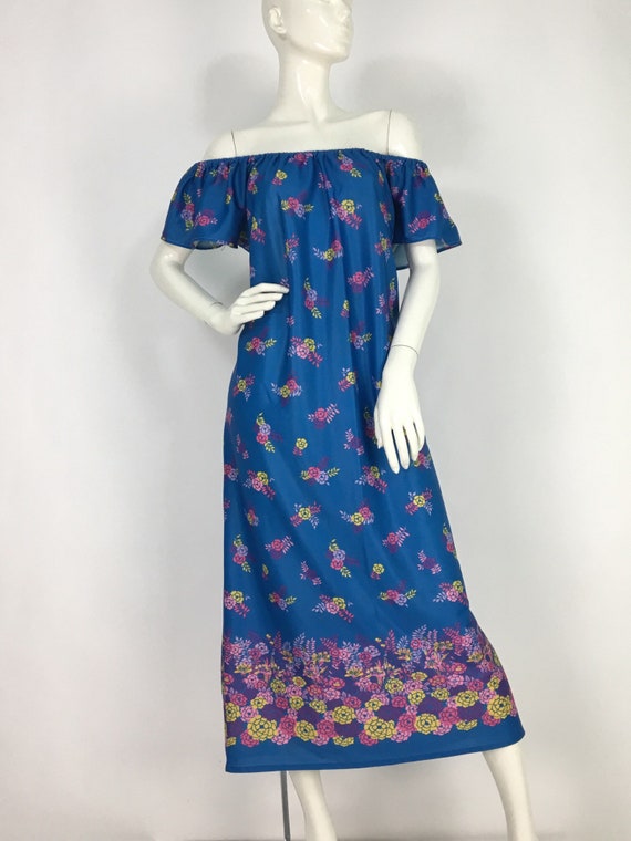 70s maxi dress/1970s off the shoulder maxi/vintag… - image 5
