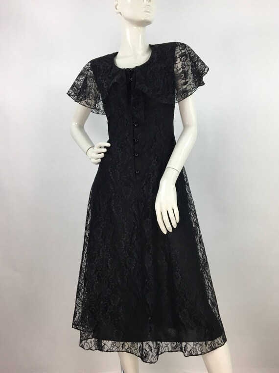 80s Nu-Mode black lace midi dress/vintage lace dre