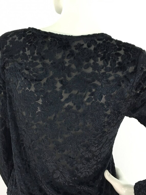 90s black blouse/1980s/1990s black sheer floral b… - image 2