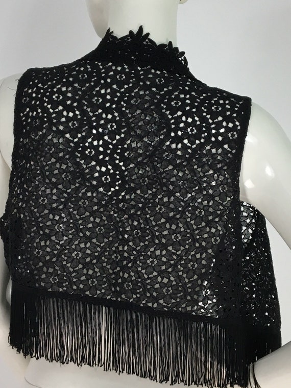 70s black lace top/black lace vest/1970s black lac
