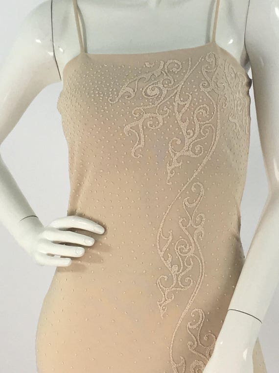 Vintage Nude Fitted Front Embroidered Dress Side Slit - Etsy