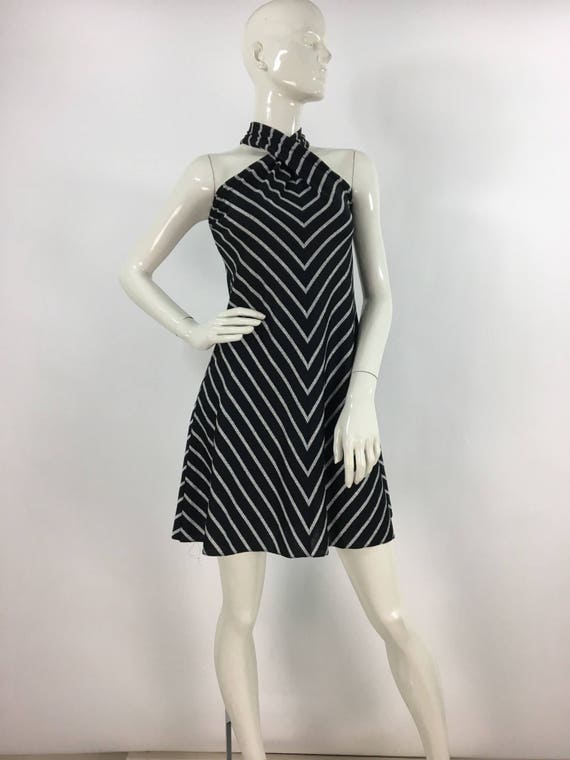 70s Nu-Mode dress/1970s striped dress/vintage bla… - image 2