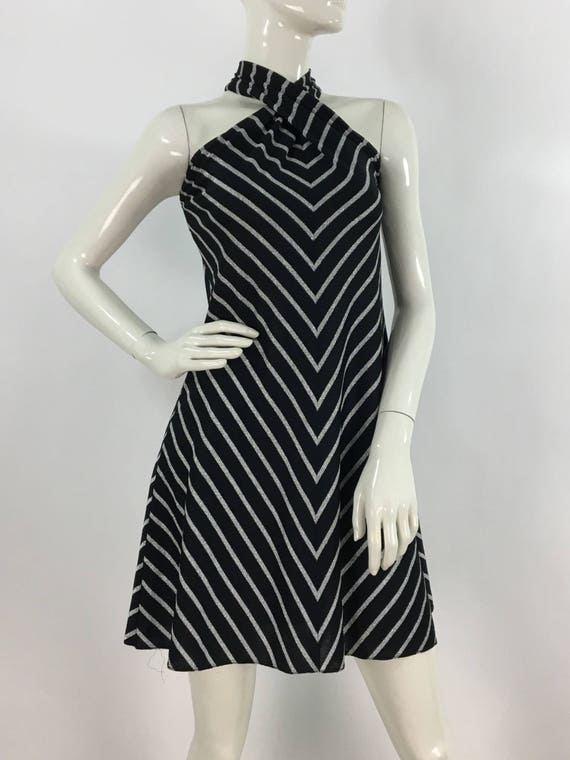 70s Nu-Mode dress/1970s striped dress/vintage bla… - image 1