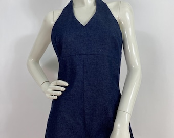 Dark denim romper, halter jumpsuit