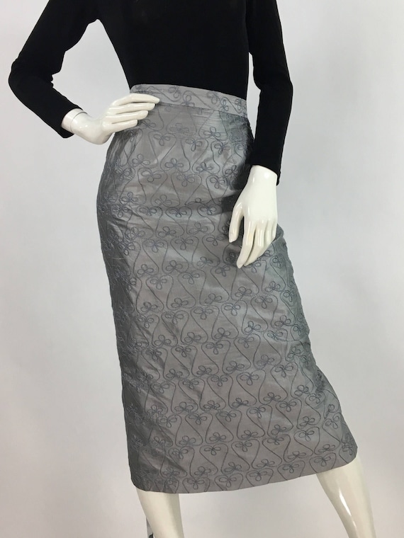 90s Lily & Taylor 100% silk skirt/1990s silk midi… - image 4