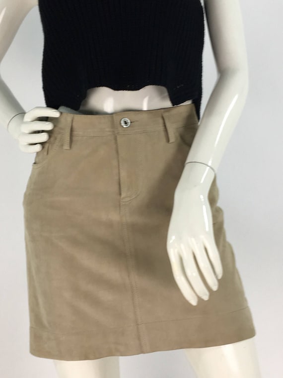 90s lamb suede skirt/tan 100% lamb suede skirt/Gan