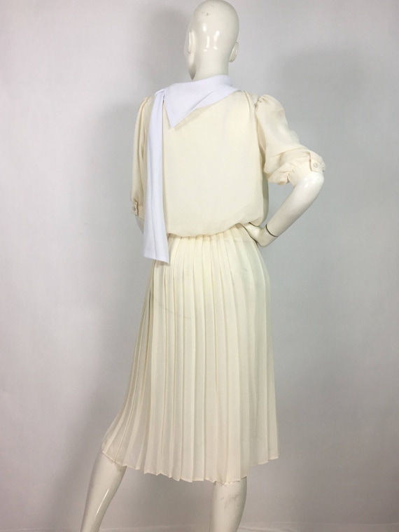 1940s cream midi dress/off white pleated midi dre… - image 2