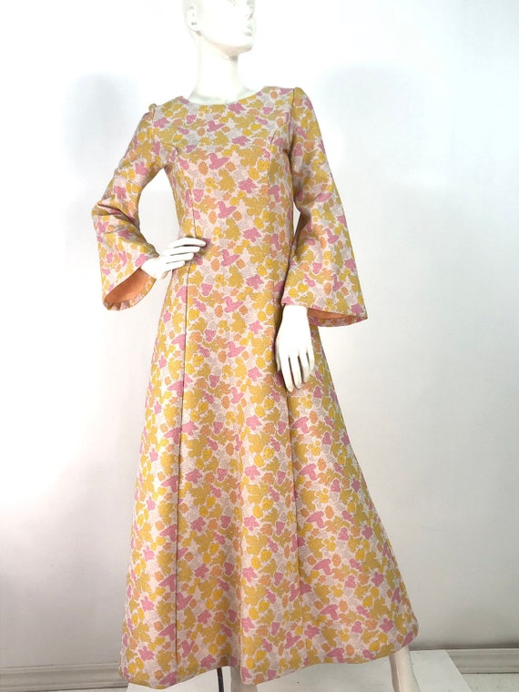 1960s bell sleeve dress/floral dress/60s maxi dres