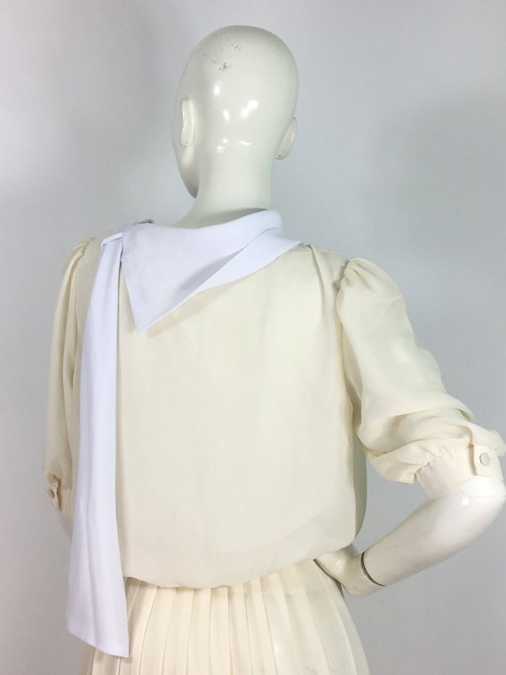 1940s cream midi dress/off white pleated midi dre… - image 5