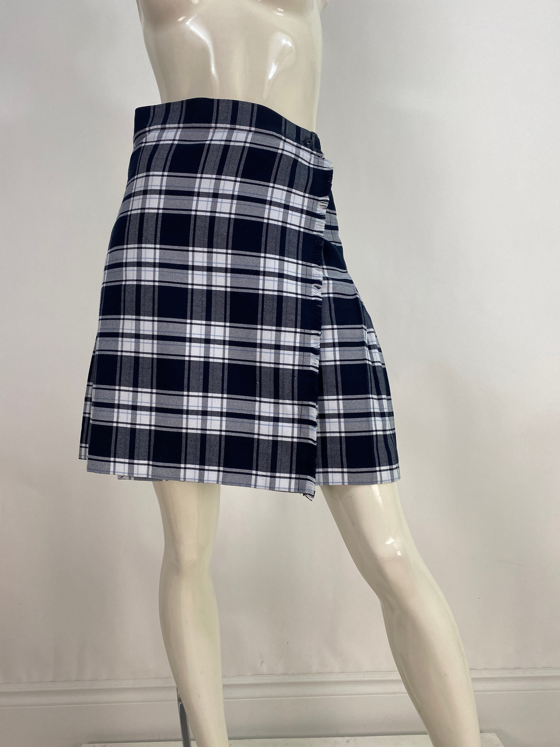 Black and white plaid wrap skirt online