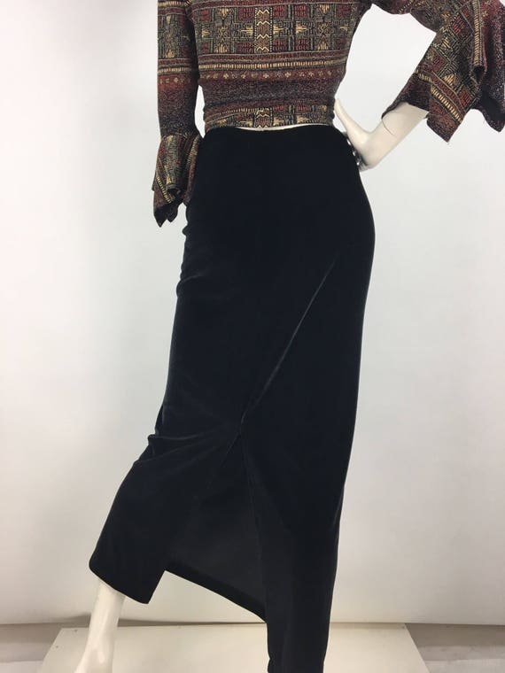 1990s black crushed velvet maxi