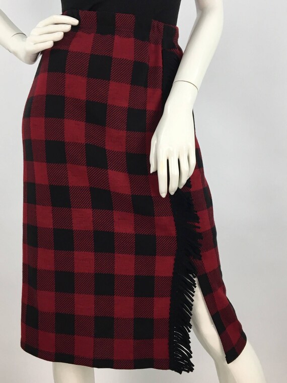 1990s red black checkered skirt