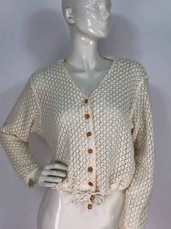 90s crocheted top/cotton crochet top/cream cotton… - image 8