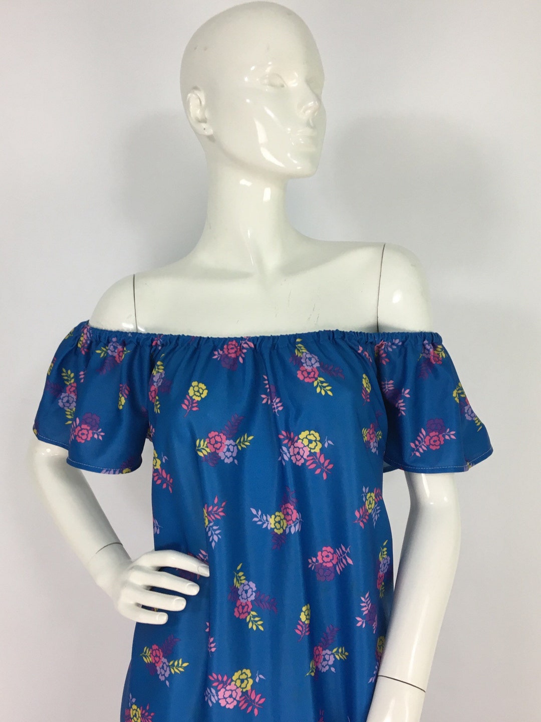 blue off the shoulder midi dress Winona Blue Floral Off Shoulder Midi Dress Sydney