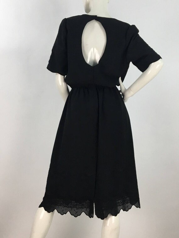 80s black midi dress/1980s midi