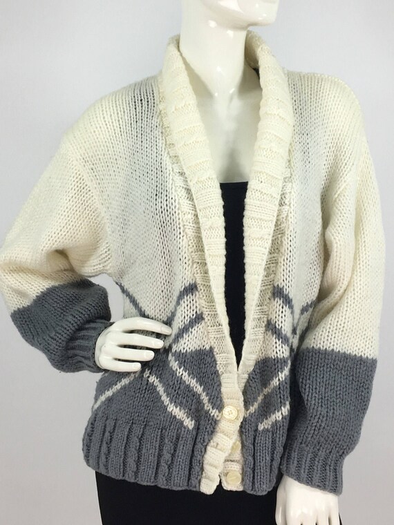 Grey and Cream Cardigan 70s Sweater 