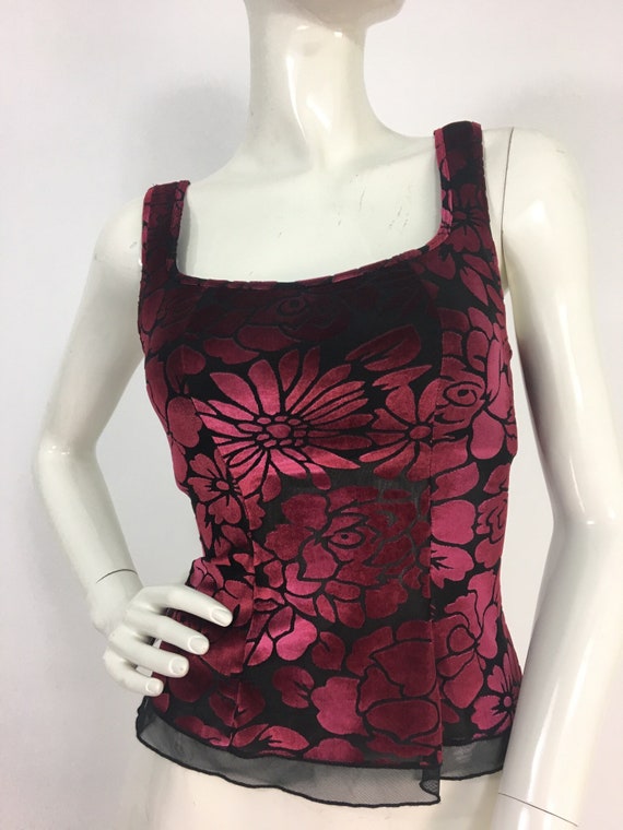 90s velvet top/1990s velvet and mesh tank/vintage