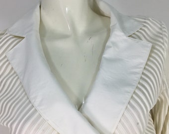 90s sheer blouse/90s off white blouse/1990s striped blouse