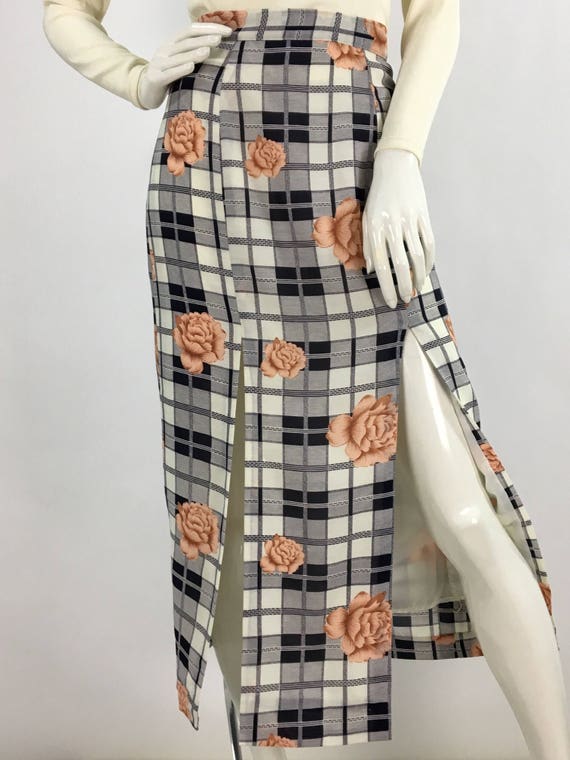 Vintage floral midi skirt/80s midi/90s midi skirt