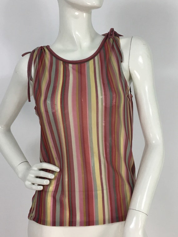 90s striped tank top/1990s sheer striped top/vint… - image 1