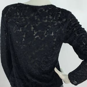 90s black blouse/1980s/1990s black sheer floral blouse/sheer floral top image 4