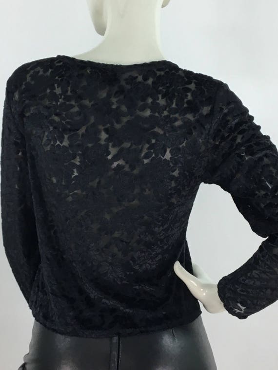 90s black blouse/1980s/1990s black sheer floral b… - image 4