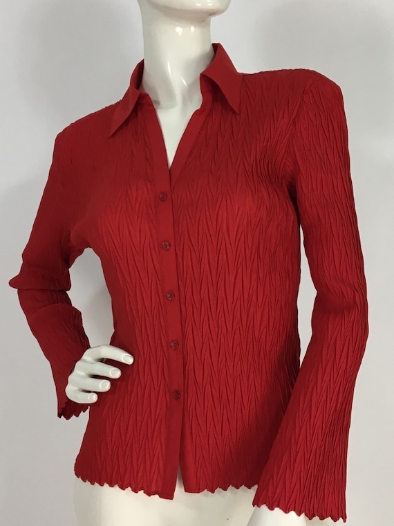 90s red bell sleeve blouse/1990s bell sleeve/vinta