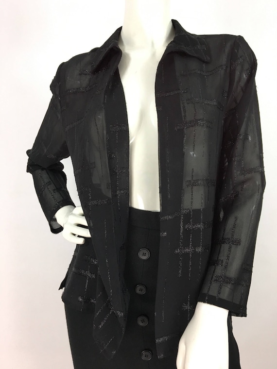 80s black sheer blouse/vintage blouse/1980s black