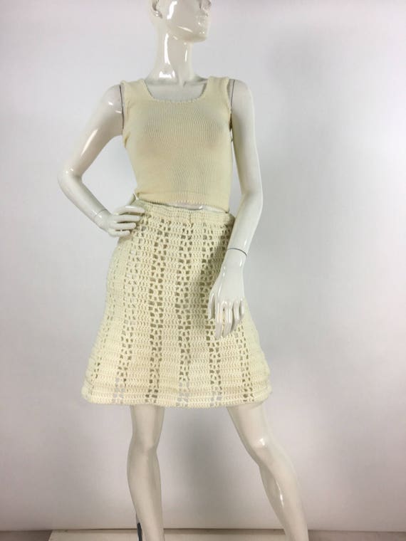 1950s cream crochet skirt/50s crochet skirt/off w… - image 3