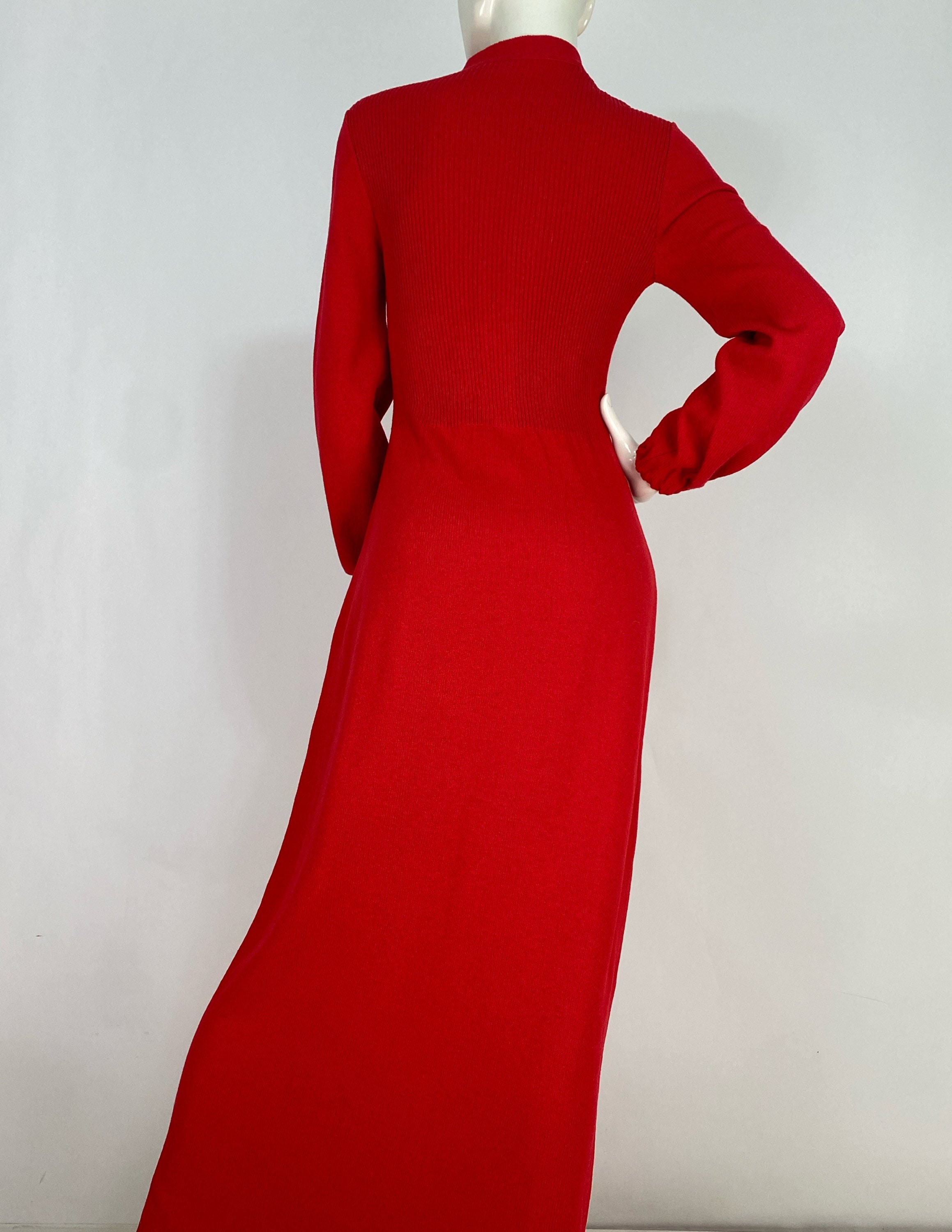 70s Acrylic Knit Maxi Dress/red Acrylic Dress/vintage Knit Etsy