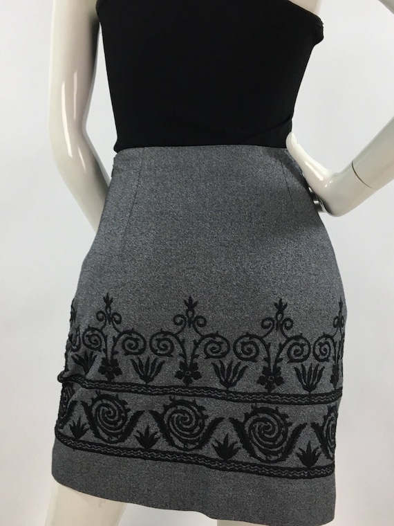 Vintage Beechers Brook grey skirt black embroider… - image 1