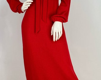 70s acrylic knit maxi dress/red acrylic dress/vintage knit dress