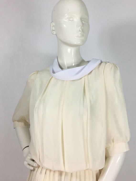 1940s cream midi dress/off white pleated midi dre… - image 3