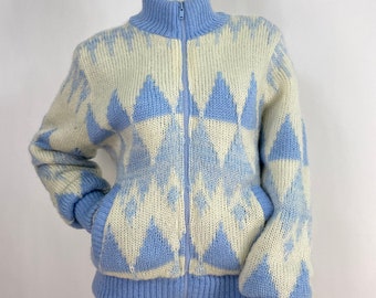 1970s knitted sweater jacket, knitted bomber jacket