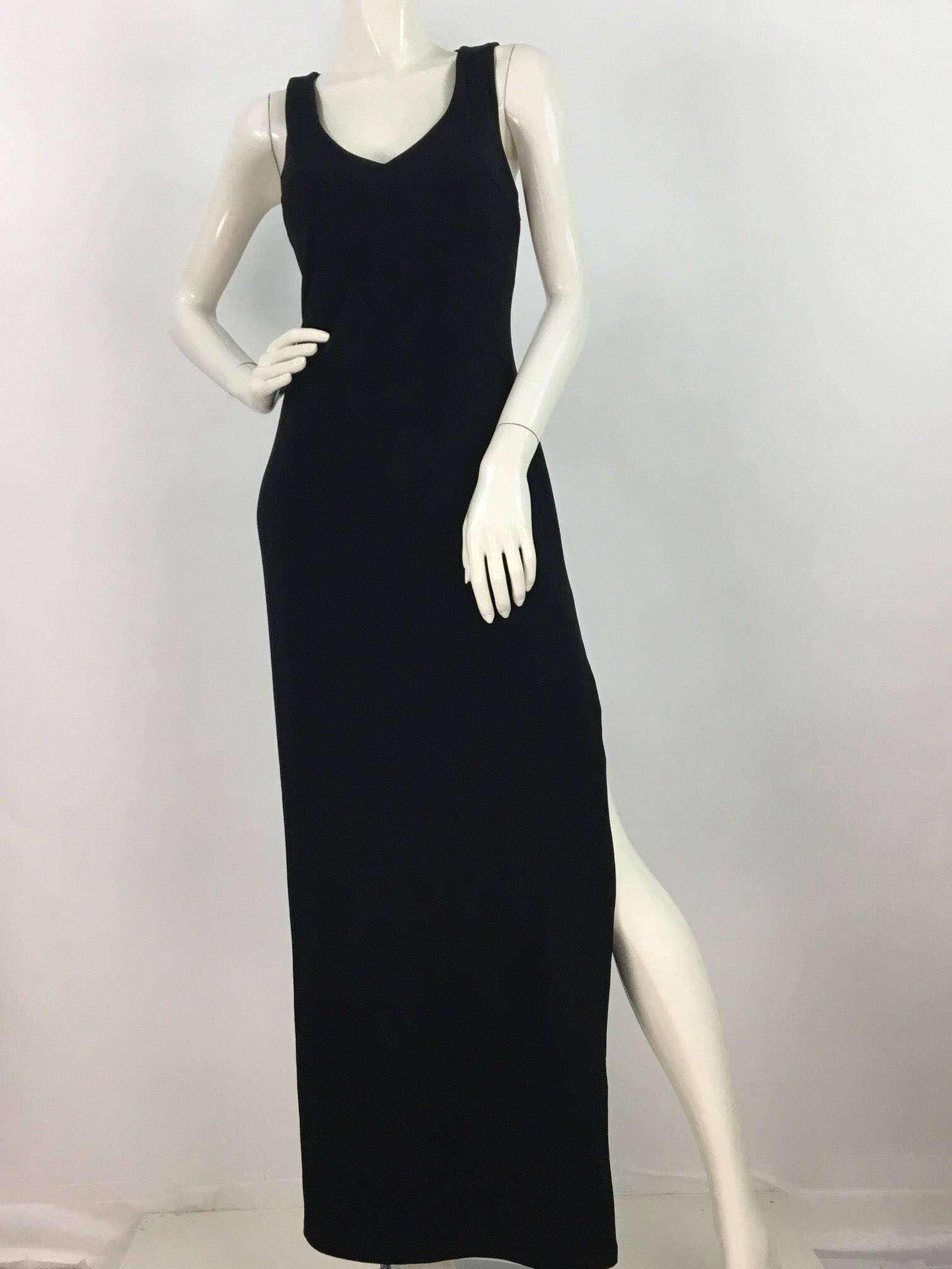 1990s Black Spandex Maxi Dress/90s 