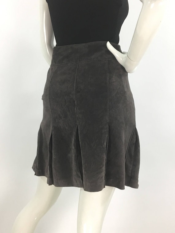 Vintage grey suede pleated skirt, pleated grey ski