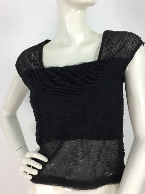 90s black sheer top/sleeveless blouse sheer