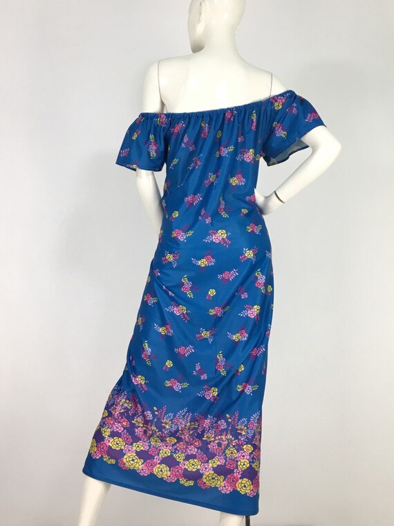 70s maxi dress/1970s off the shoulder maxi/vintag… - image 4