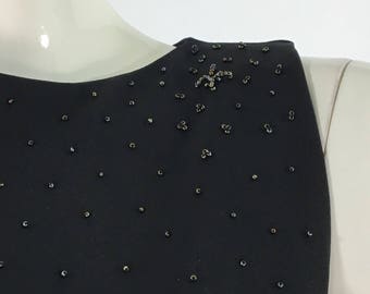Vintage Toi mon Toi black top/vintage black top/zipper back detail bead work/made in France