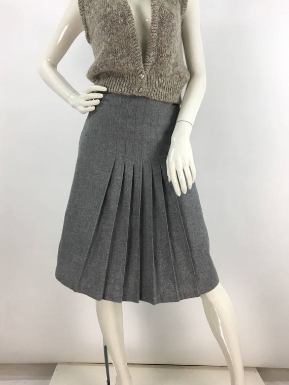 80s grey wool blend skirt/vintage wool midi/1980s