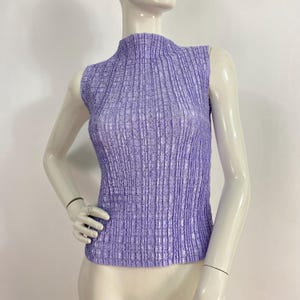 Lilac sleeveless blouse, mock turtleneck top, pastel purple blouse