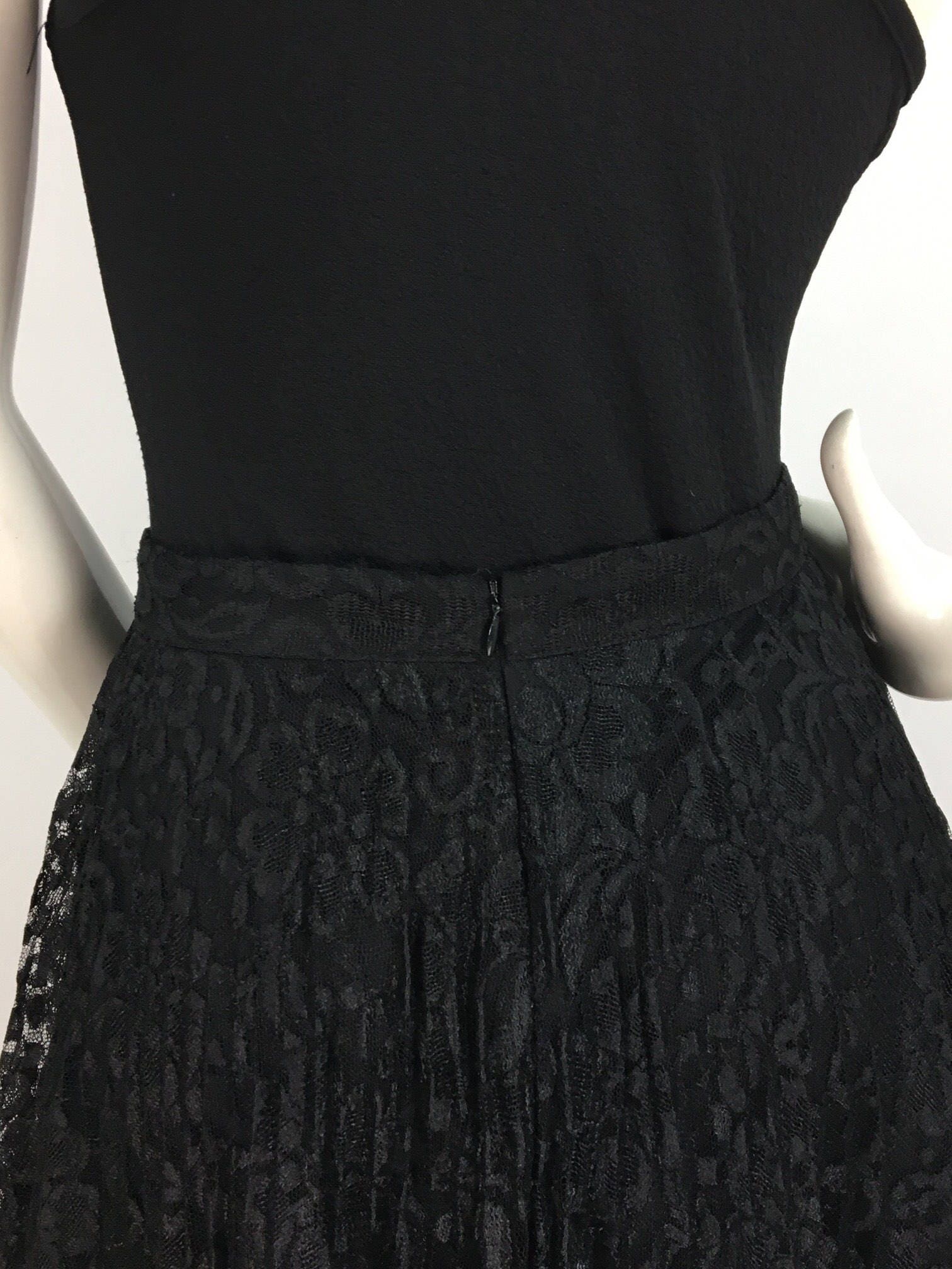Vintage 80s Black Lace Lined Skirt - Etsy