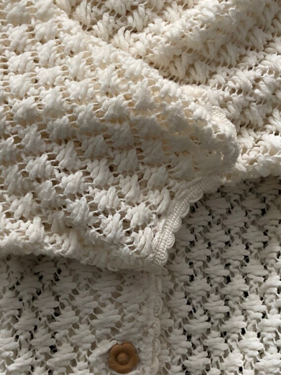 90s crocheted top/cotton crochet top/cream cotton… - image 5
