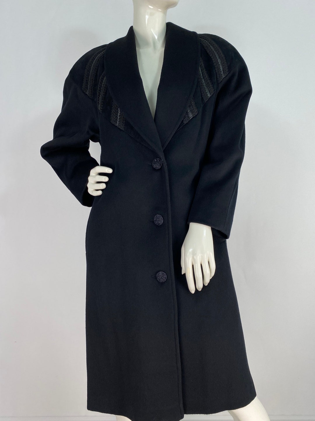 80s Vintage Black Wool Coat 16 18 20
